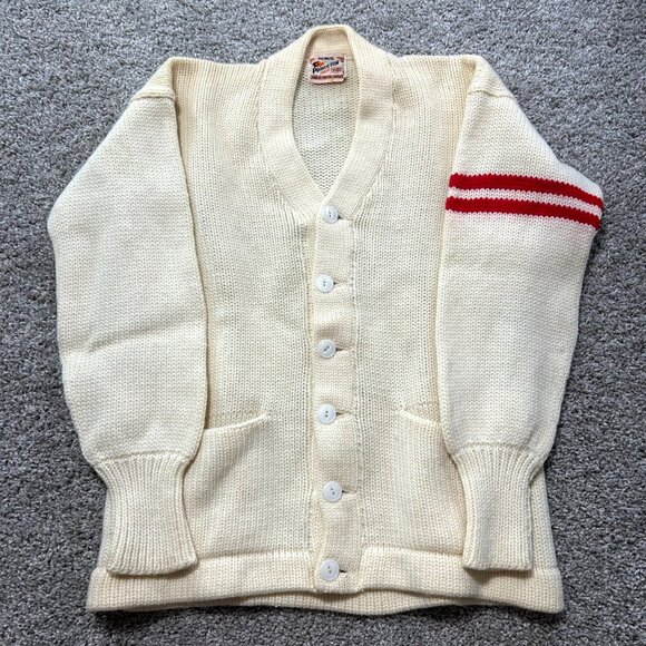 Knitting Masters Vintage 1950s Princeton Wool Cardigan Sweater W/ Red Stripes - Picture 7 of 7